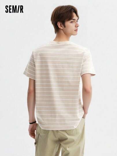 SEMIR تيشيرت رجالي ضيق مخطط، طاقم رقبة كلاسيكي أساسي، ضروري لارتداء الصيف والتنقل في المدينة، للملابس اليومية الكاجوال