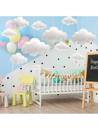 1 طقم من 8-10 قطع ديكورات معلقة بشكل سحابة وكوكب وقمر ثلاثية الأبعاد مصنوعة من القطيفة، مناسبة للاستخدام في المنزل والمولات، لإضفاء أجواء دافئة ومريحة في المناسبات اليومية والعطلات