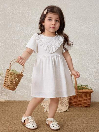 فساتين بيبي Blossori فستان أبيض بأكمام منتفخة للفتيات الصغار لرحلة ال-"باستورال"