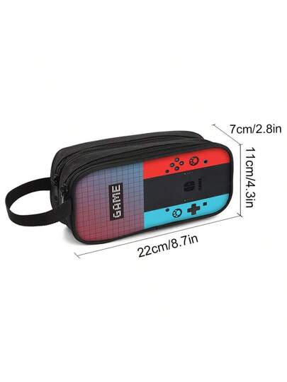 حقيبة قلم مزدوجة الطبقة بتصميم أنماط أجهزة الألعاب المحمولة باليد