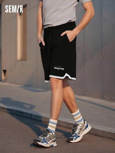 SEMIR شورتات رياضية رجالية ذات مظهر متطبق، تصميم مطرز، بنطلون مضفر بخمس نقاط لأطقم تمارين البدنية بإلهام من الكلية