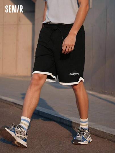 SEMIR شورتات رياضية رجالية ذات مظهر متطبق، تصميم مطرز، بنطلون مضفر بخمس نقاط لأطقم تمارين البدنية بإلهام من الكلية