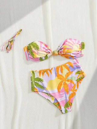 Swim Vcay مجموعة بكيني كاشف ظهر بطبعة استوائية ذات خصر عالي جذاب للنساء موضة الصيف الجديدة 2 قطعة