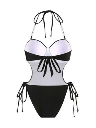 مايوه حريمي قطعة واحدة Swim SXY بدلة سباحة قطعة واحدة نسائية من قماش النايلون بالأبيض والأسود لحفلات الشاطئ والعطلات