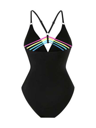 مايوه حريمي قطعة واحدة Swim ملابس سباحة قطعة واحدة من نسيج النايلون الأسود للنساء، مناسبة للعطلات والشاطئ