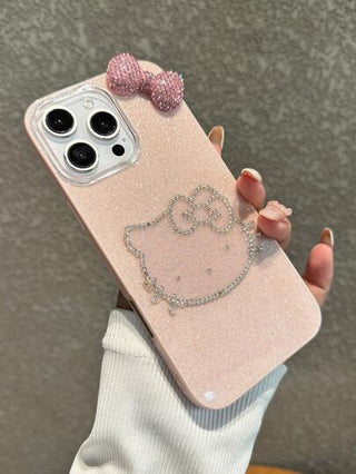 Sanrio غطاء واقي للهاتف مرصع بالراين ستون والشريط يناسب هواتف 16/15/14/13/12/11، S25U/S24U/S23U/S22U، غطاء فاخر لامع