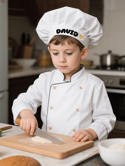 قبعة طباخ مخصصة للأطفال، قبعة حرفية باسم شخصي، مصممة خصيصًا للطهاة الصغار
