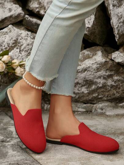 شبشب نسائي كاجوال بتصميم دائري على الإصبع من المنسوجات ذي ألوان سادة مريح وقابل للتنفس