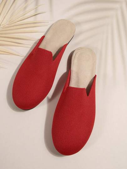 شبشب نسائي كاجوال بتصميم دائري على الإصبع من المنسوجات ذي ألوان سادة مريح وقابل للتنفس