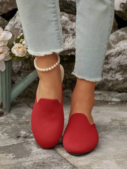 شبشب نسائي كاجوال بتصميم دائري على الإصبع من المنسوجات ذي ألوان سادة مريح وقابل للتنفس