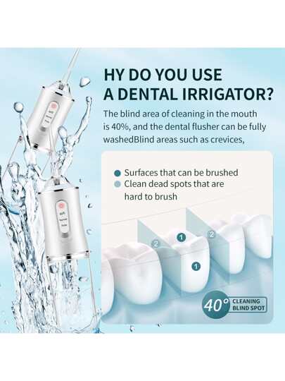 جهاز تنظيف الأسنان الكهربائي المحمول، منظف الأسنان اليدوي، جهاز العناية الشخصية بالفم الكهربائي (مناسب خاصة لمرتدي تقويم الأسنان)، مزود ب- 4 فوهات، قابل للشحن عبر USB، 3 أوضاع تنظيف، ضغط مياه قوي، خزان مياه كبير، تشغيل بلمسة واحدة، مقاوم للماء...