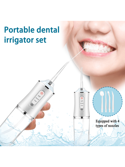 جهاز تنظيف الأسنان الكهربائي المحمول، منظف الأسنان اليدوي، جهاز العناية الشخصية بالفم الكهربائي (مناسب خاصة لمرتدي تقويم الأسنان)، مزود ب- 4 فوهات، قابل للشحن عبر USB، 3 أوضاع تنظيف، ضغط مياه قوي، خزان مياه كبير، تشغيل بلمسة واحدة، مقاوم للماء...