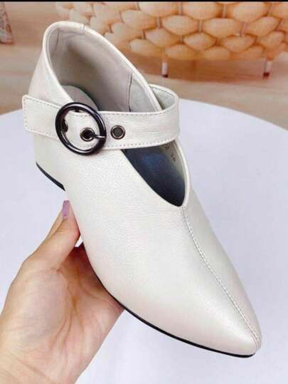 أحذية كعب عالي لها باك للكاحل، ذات لون أحادي، وأصبع قدم مدبب أنيق، مغلقة بإبزيم ناعم، كعب سميك، أنيقة وجذابة للصيف