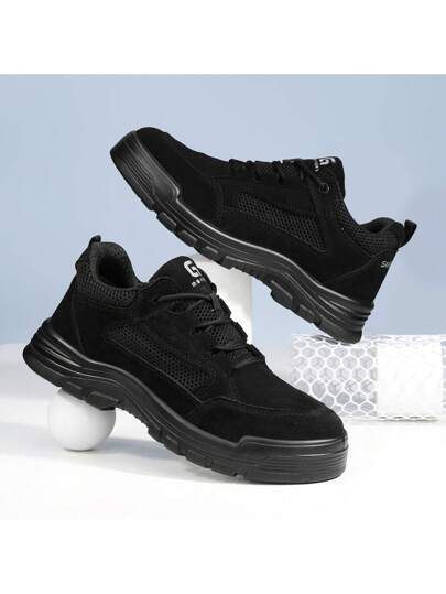 GUYISA أحذية سلامة مانعة للثقب، عازلة للكهرباء حتى 10 كيلو فولت، مصنوعة من بلاستيك، سوداء، مهوّاة، صلبة ومقاومة للتآكل، أحذية عمل