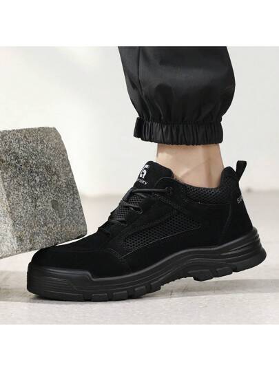 GUYISA أحذية سلامة مانعة للثقب، عازلة للكهرباء حتى 10 كيلو فولت، مصنوعة من بلاستيك، سوداء، مهوّاة، صلبة ومقاومة للتآكل، أحذية عمل