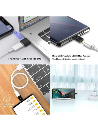 4 حزمة محولات USB C، محول OTG من USB C إلى USB 3.0، محول من Micro USB إلى USB C متوافق مع MacBook Pro والهواتف الذكية والأجهزة المحمولة وأجهزة الكمبيوتر وحتى السيارة