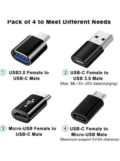 4 حزمة محولات USB C، محول OTG من USB C إلى USB 3.0، محول من Micro USB إلى USB C متوافق مع MacBook Pro والهواتف الذكية والأجهزة المحمولة وأجهزة الكمبيوتر وحتى السيارة