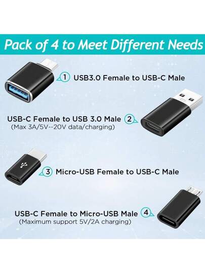 4 حزمة محولات USB C، محول OTG من USB C إلى USB 3.0، محول من Micro USB إلى USB C متوافق مع MacBook Pro والهواتف الذكية والأجهزة المحمولة وأجهزة الكمبيوتر وحتى السيارة