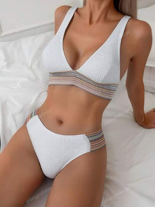 طقم تانكيني حريمي مجموعة بيكيني منقوشة أنيقة وكاجوال للنساء مع حمالة متقاطعة، ملابس سباحة شاطئية للربيع/الصيف قطعتان