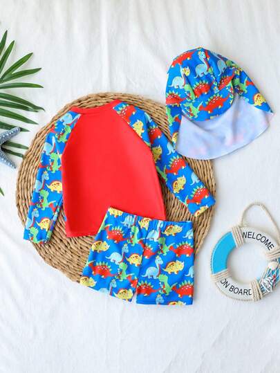 مايوه أولادي طقم ملابس سباحة للأطفال الصبية قطعتين، طبعات شمس بسيطة على الجزء العلوي وسروال سباحة، ملابس شاطئية