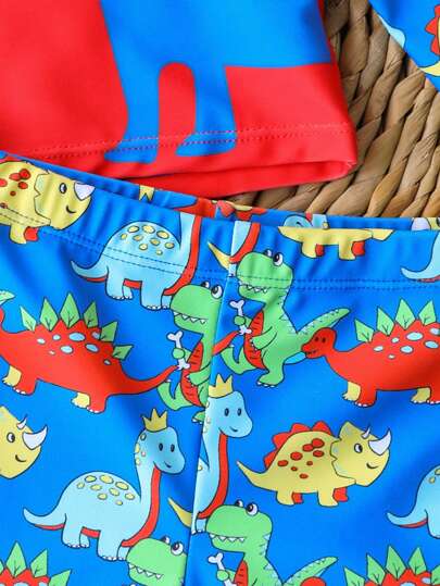 مايوه أولادي طقم ملابس سباحة للأطفال الصبية قطعتين، طبعات شمس بسيطة على الجزء العلوي وسروال سباحة، ملابس شاطئية