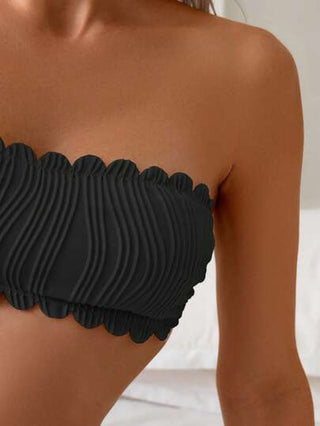 Swim Basics مجموعة ملابس شاطئية لفترة الربيع ذات لون سادة، بكيني نسائي بخطوط ظهر منسدل بتطريز صدفي، للموسم الصيفي، 2 حبات