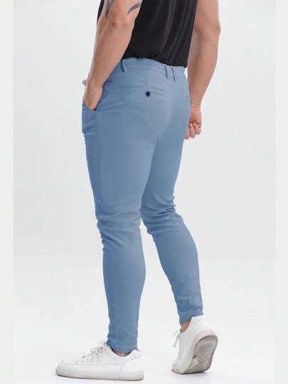 ALLELMS سراويل تشينو للرجال ذات قصة نحيفة مطاطية سراويل رسمية مضادة للتجعيد بكسرات