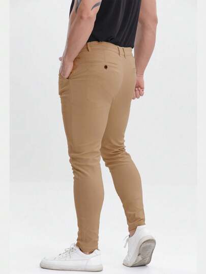 ALLELMS بنطلونات رجالية شينو ضيقة المقاس قابلة للإطالة بنطلونات رسمية مكوية مطوية