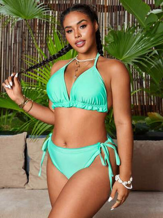 Swim SXY 2 قطعة ملابس علوية وأسفل البيكيني للنساء ذات حجم كبير بتقسيمة جانبية سيكسية بألوان سادة، مناسب للأماكن الساحلية والشاطئ