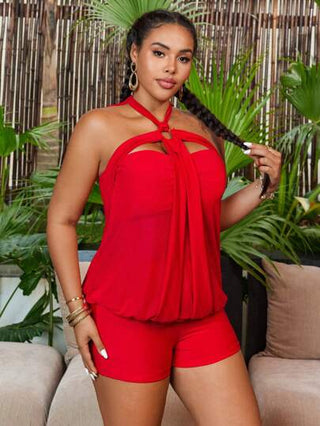 Slaydiva بدلة سباحة تانكيني قطعتين من النساء ذات الحجم الكبير ، بلون واحد وشبك