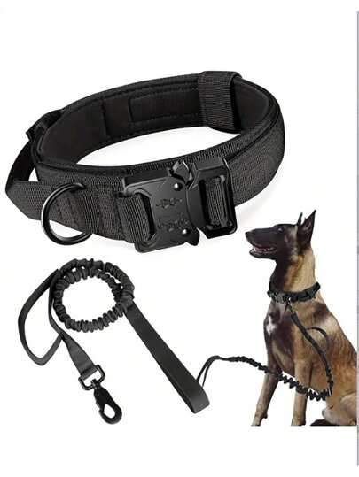 مجموعة طوق وزمام كلاب متينة 2 قطعة، طوق كلاب تكتيكي قابل للضبط ، أكسسوارات تدريب كلاب كبيرة وذئب ألماني