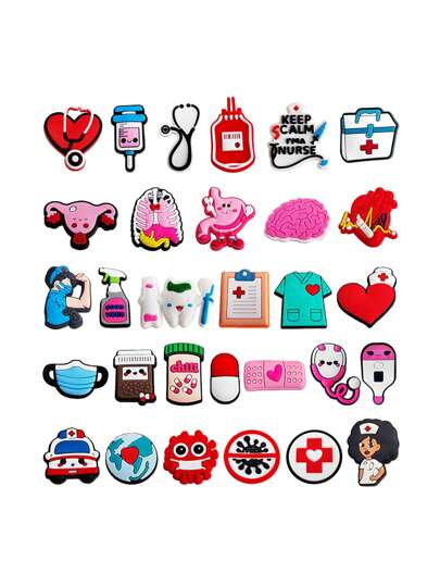 GrinLab 30 قطعة من سلسلة الأزهار الطبية، مجموعة من إكسسوارات الزخرفة الراقية المصممة للطاقم الطبي، تحتوي هذه السلسلة على 30 نمطًا وتصميمًا مختلفًا للأزهار على الأحذية، تم تصميم كل نمط بعناية ، تعليقات للأحذية أثناء ارتداء الأحذية الخفيفة، زخرفة أحذية DIY،