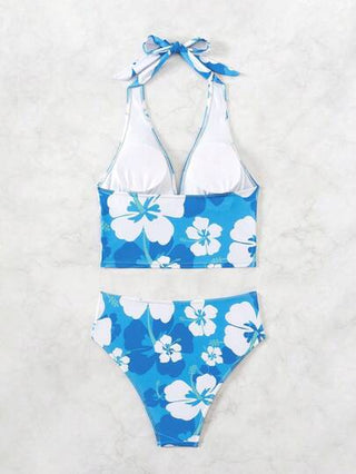 طقم تانكيني حريمي Swim Vcay بدلة السباحة التنكري النسائية المكونة من شورت وأعلى للصيف، طبعة الأزهار والرقبة الحالقة