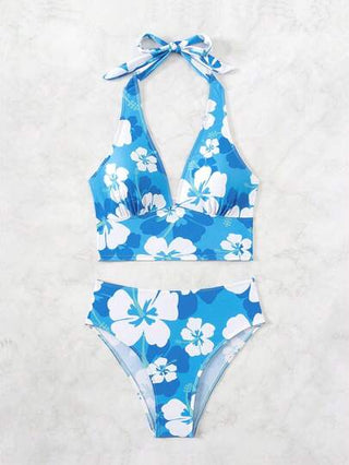 طقم تانكيني حريمي Swim Vcay بدلة السباحة التنكري النسائية المكونة من شورت وأعلى للصيف، طبعة الأزهار والرقبة الحالقة