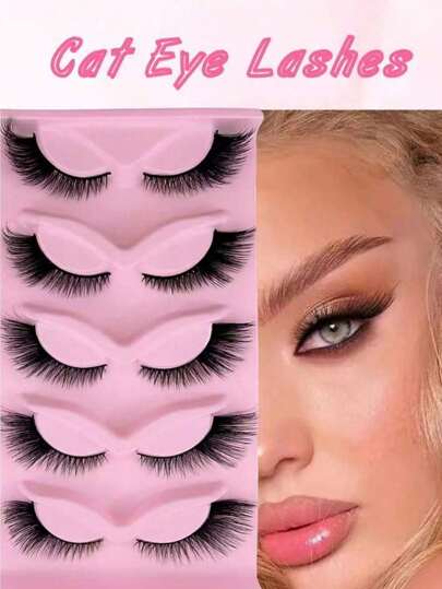 5 أزواج/10 أزواج رموش عيون القطط ذات الإطالة الطويلة والخفيفة الوشاحية والمنعقة في الطرف لإطالة العين ورموش كثيفة اصطناعية