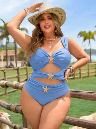 Swim Vcay بدلة سباحة قطعة واحدة مزينة بالنجوم للمناسبات الصيفية، مقاسات كبيرة، بتصميم منقوش مجسم