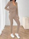 SHEIN EZwear طقم ملابس رياضية نسائية مصنوع من الكنزة البنية الخفيفة، موسم الربيع/الصيف