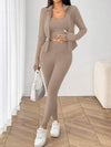 SHEIN EZwear طقم ملابس رياضية نسائية مصنوع من الكنزة البنية الخفيفة، موسم الربيع/الصيف