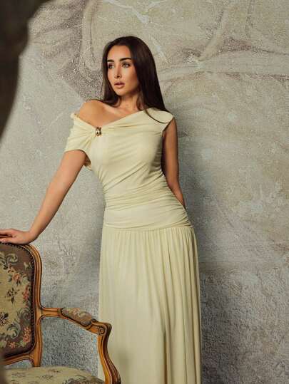 Modelyn العيد فستان طويل سادة للنساء، موضة مبسطة مناسبة للصيف