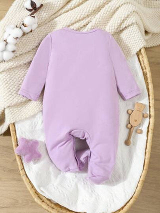 SHEIN جمبسوت رضيع طويلة الأكمام مطبوعة بالحرف ويونيكورن الأرجواني، بسيطة وأنيقة