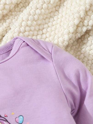 SHEIN جمبسوت رضيع طويلة الأكمام مطبوعة بالحرف ويونيكورن الأرجواني، بسيطة وأنيقة