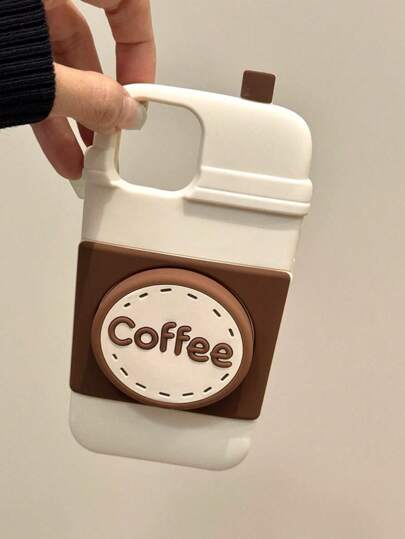 هاتف قابل للسحب لحامل كوب القهوة بتصميم INS، مناسب ومتوافق مع هواتف 16 برو ماكس، 15 موديلات جديدة، 14 برو، للنساء ، غطاء كامل إبداعي من السيليكون اللين مضاد للسقوط متوافق مع 16