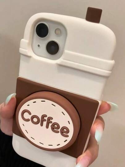 هاتف قابل للسحب لحامل كوب القهوة بتصميم INS، مناسب ومتوافق مع هواتف 16 برو ماكس، 15 موديلات جديدة، 14 برو، للنساء ، غطاء كامل إبداعي من السيليكون اللين مضاد للسقوط متوافق مع 16