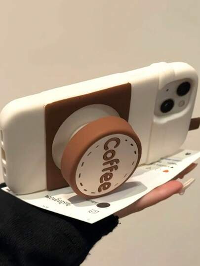 هاتف قابل للسحب لحامل كوب القهوة بتصميم INS، مناسب ومتوافق مع هواتف 16 برو ماكس، 15 موديلات جديدة، 14 برو، للنساء ، غطاء كامل إبداعي من السيليكون اللين مضاد للسقوط متوافق مع 16