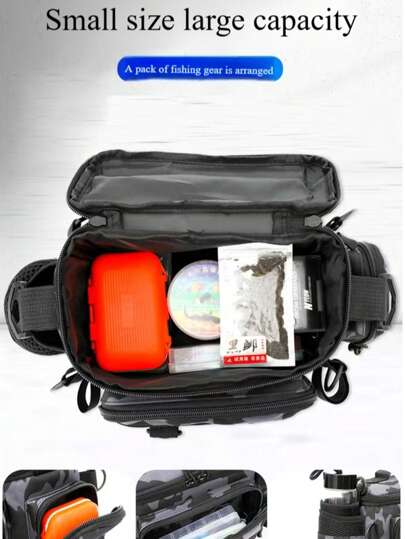 1 حقيبة صيد متعددة الحجرات مقاومة للماء ذات أنماط كامو وهندسية - خيارات ألوان سادة، غلق بسحاب، حزام كتف. مثالية لتخزين معدات التخييم والصيد والرحلات في الهواء الطلق