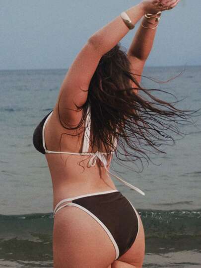 Auralis ملابس صيفية للمرأة البدينة، مجموعات للنساء وللشاطئ والرحلات والعطلات، ملابس بوهو للنساء، ملابس للنساء في رحلة بحرية، مجموعة ملابس سباحة نسائية بلون صلب دانتيل مثلث مفتوح، مجموعة بكيني بحواف بيضاء متباينة