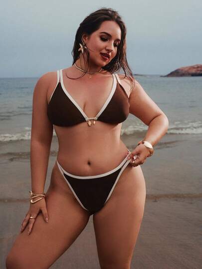 Auralis ملابس صيفية للمرأة البدينة، مجموعات للنساء وللشاطئ والرحلات والعطلات، ملابس بوهو للنساء، ملابس للنساء في رحلة بحرية، مجموعة ملابس سباحة نسائية بلون صلب دانتيل مثلث مفتوح، مجموعة بكيني بحواف بيضاء متباينة