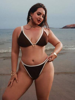 Auralis ملابس صيفية للمرأة البدينة، مجموعات للنساء وللشاطئ والرحلات والعطلات، ملابس بوهو للنساء، ملابس للنساء في رحلة بحرية، مجموعة ملابس سباحة نسائية بلون صلب دانتيل مثلث مفتوح، مجموعة بكيني بحواف بيضاء متباينة