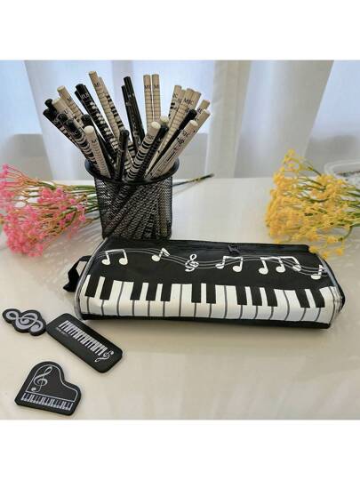 10 حبات أقلام رصاص خشبية على شكل نوتة موسيقية مع ممحاة وعلبة أقلام - هدايا قرطاسية ذات موضوع موسيقي ممتع، إمدادات طلابية إبداعية، جوائز فصل دراسي، هدايا حفلات أعياد الميلاد، الحفل التخرجي والعودة إلى المدرسة ، لوازم مدرسية