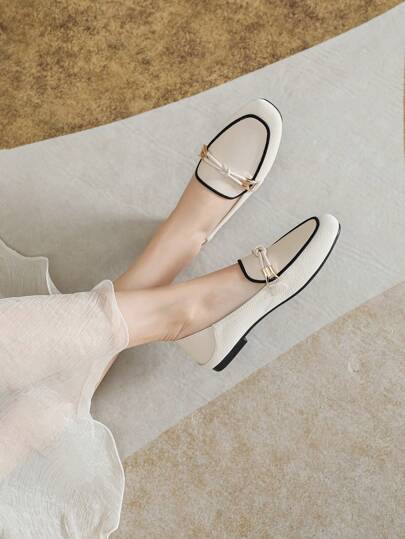 Mengshangli نساء لوفرز سهلة الارتداء، أحادية اللون، أنيقة وبأسلوب كاجوال كلاسيكي، بتصميم حواف متناقضة، أحذية مسطحة متعددة الاستخدامات، مناسبة للمكتب والخارج، لكل المواسم